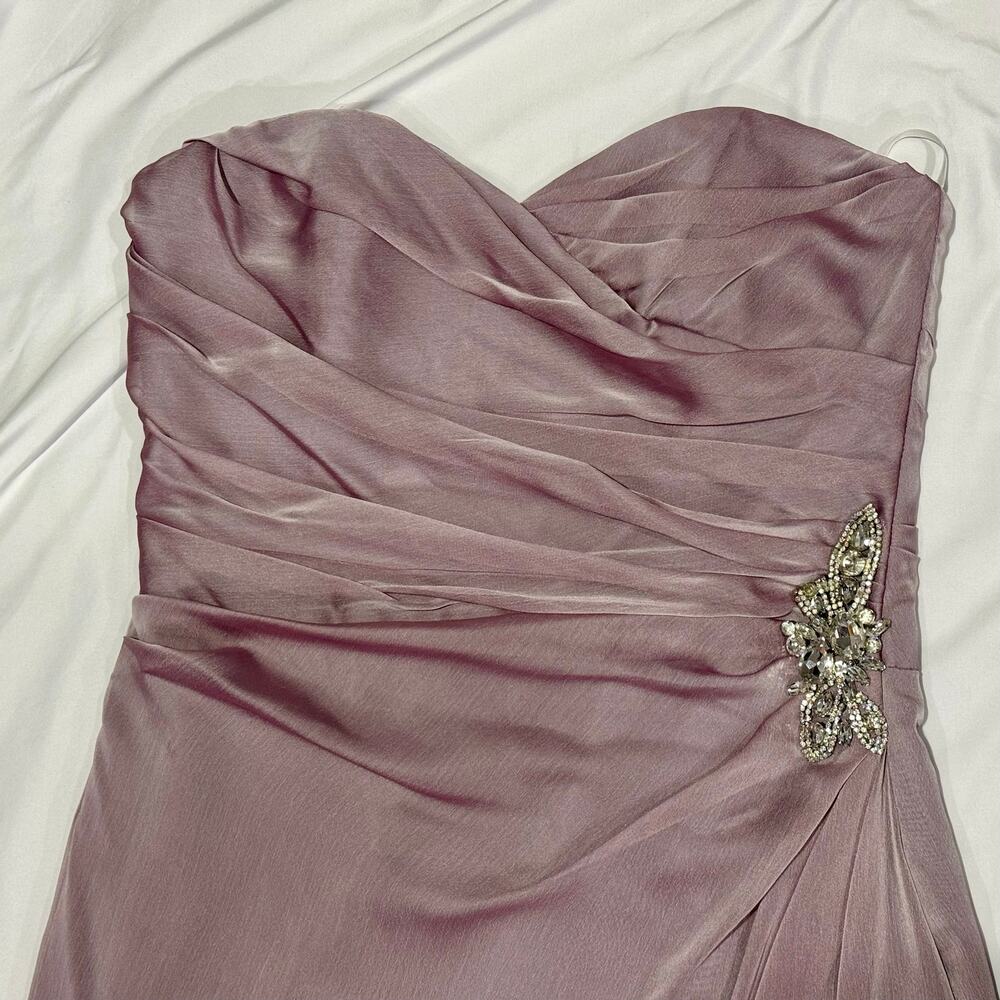 Vintage Jim Hjelm Mauve Chiffon Rhinestone Strapless Gown 12 - Picture 4 of 8